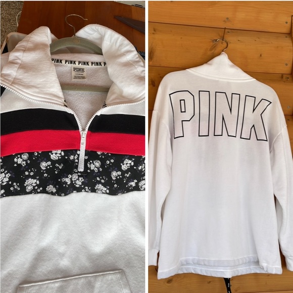 PINK Victoria's Secret Tops - PINK Victoria’s Secret Quarter-zip Cowl neck Sweatshirt. Size Lg. Trendy!